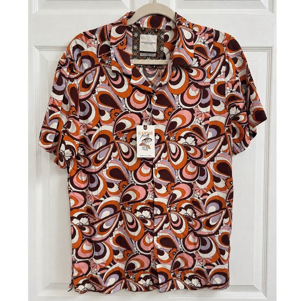 NWT Denim & Flower Ricky Singh Men’s L Retro 70s Paisley Floral Button Shirt